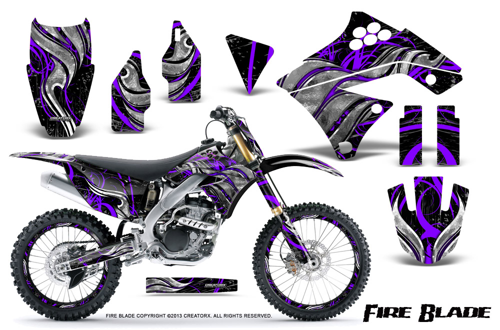 Kawasaki KX250F 09-12 Graphics Kit Fire Blade Purple Black NP Rims